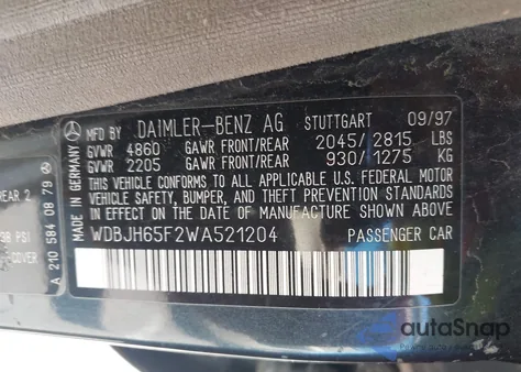 1998 Mercedes-Benz E 320 from USA, damaged, VIN WDBJH65F2WA521204